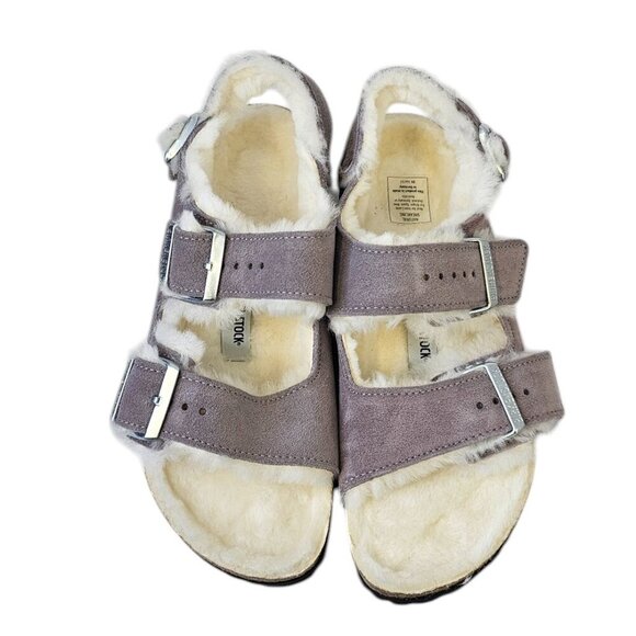 Birkenstock Womens Milano Suede Shearling Sandals, Faded Purple, Narrow, 37 / 6 - Picture 2 of 9
